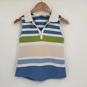Covington Blue/Green/Tan Striped Collared Neckline Tank‎ Top Women's S